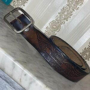 Broken In Distressed Vintage 70's Yamaha Emblem Branded Burned Leather Belt